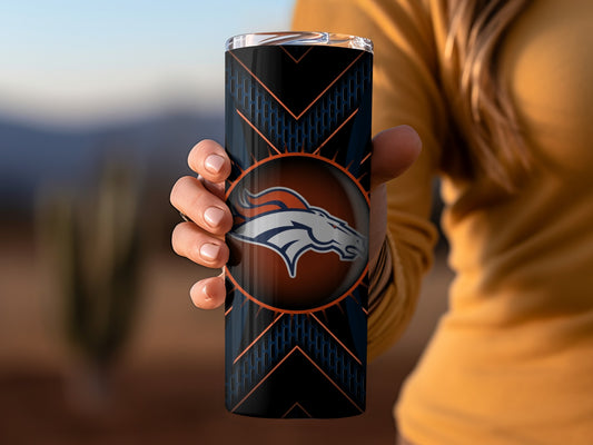 Denver Broncos Logo on Patterned Background Design Tumblers