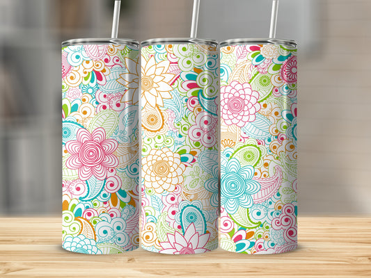 Colorful Floral Design Insulated Tumbler Cup