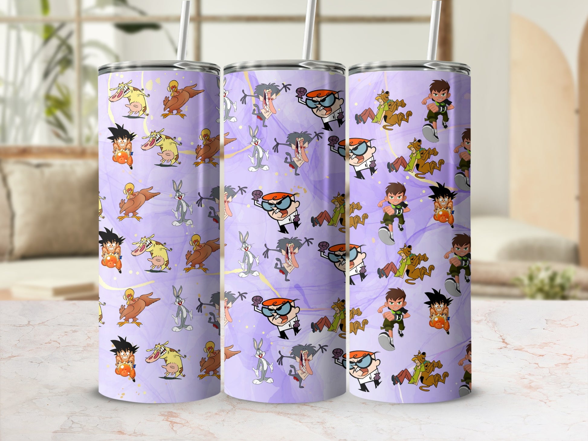 Vibrant Character Patterned Violet Tumbler Cup Collection