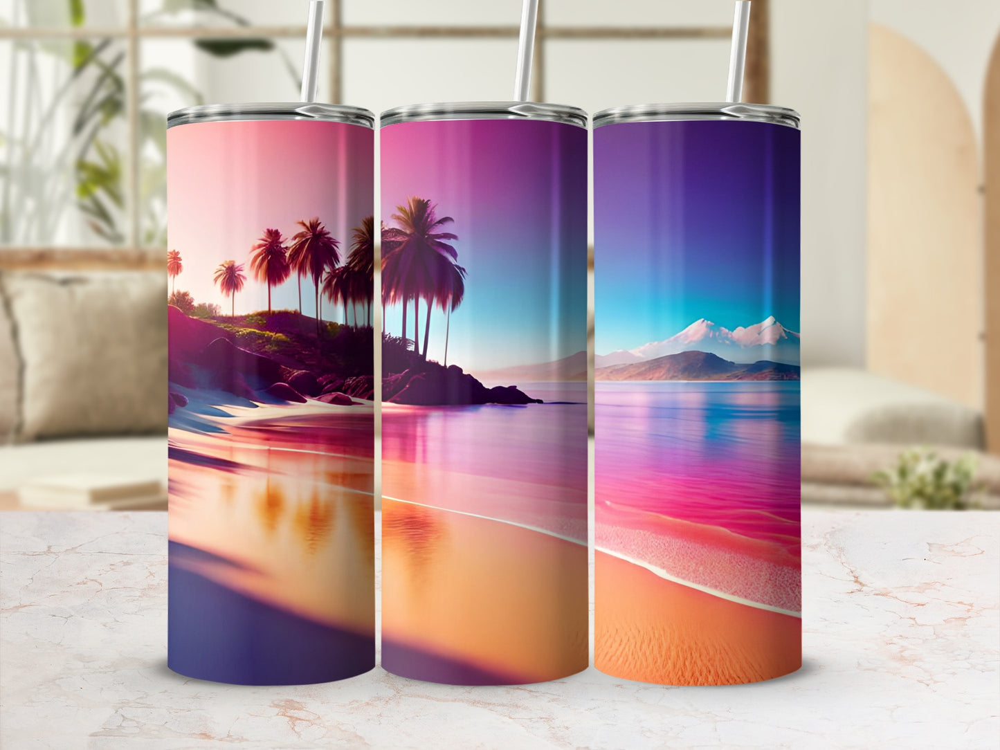 Sunset Beach and Mountain Views Tumbler