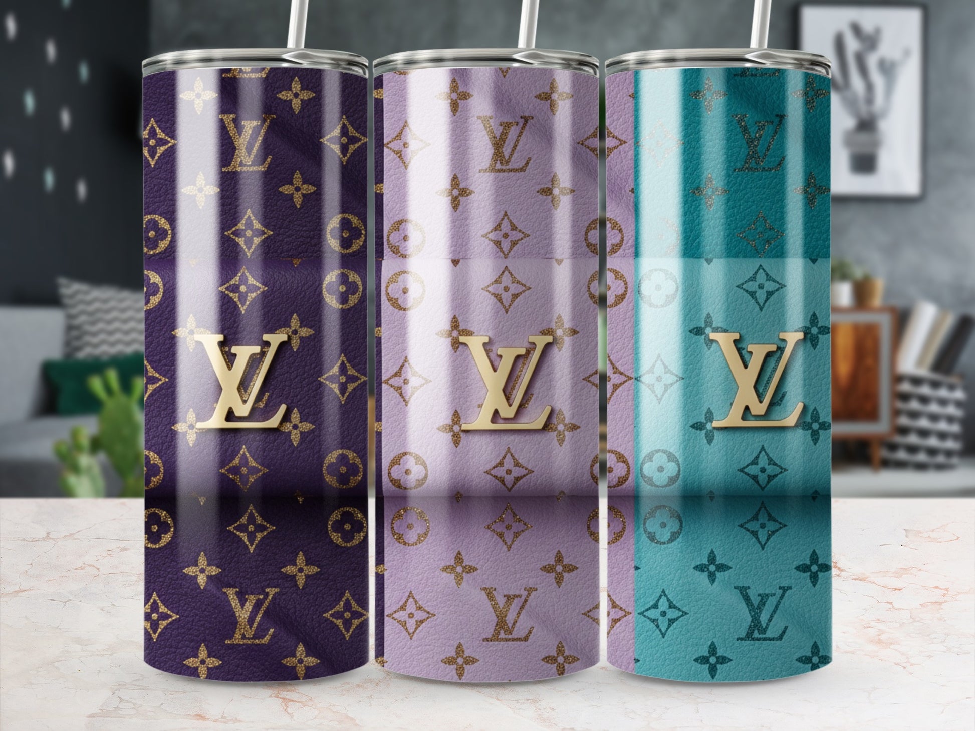 Stylish LV Insulated Tumbler with Straw Travel Drinkware