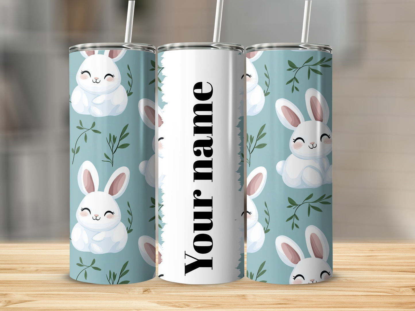 Cute Bunny Personalized Tumbler With Straw Drinking Cup