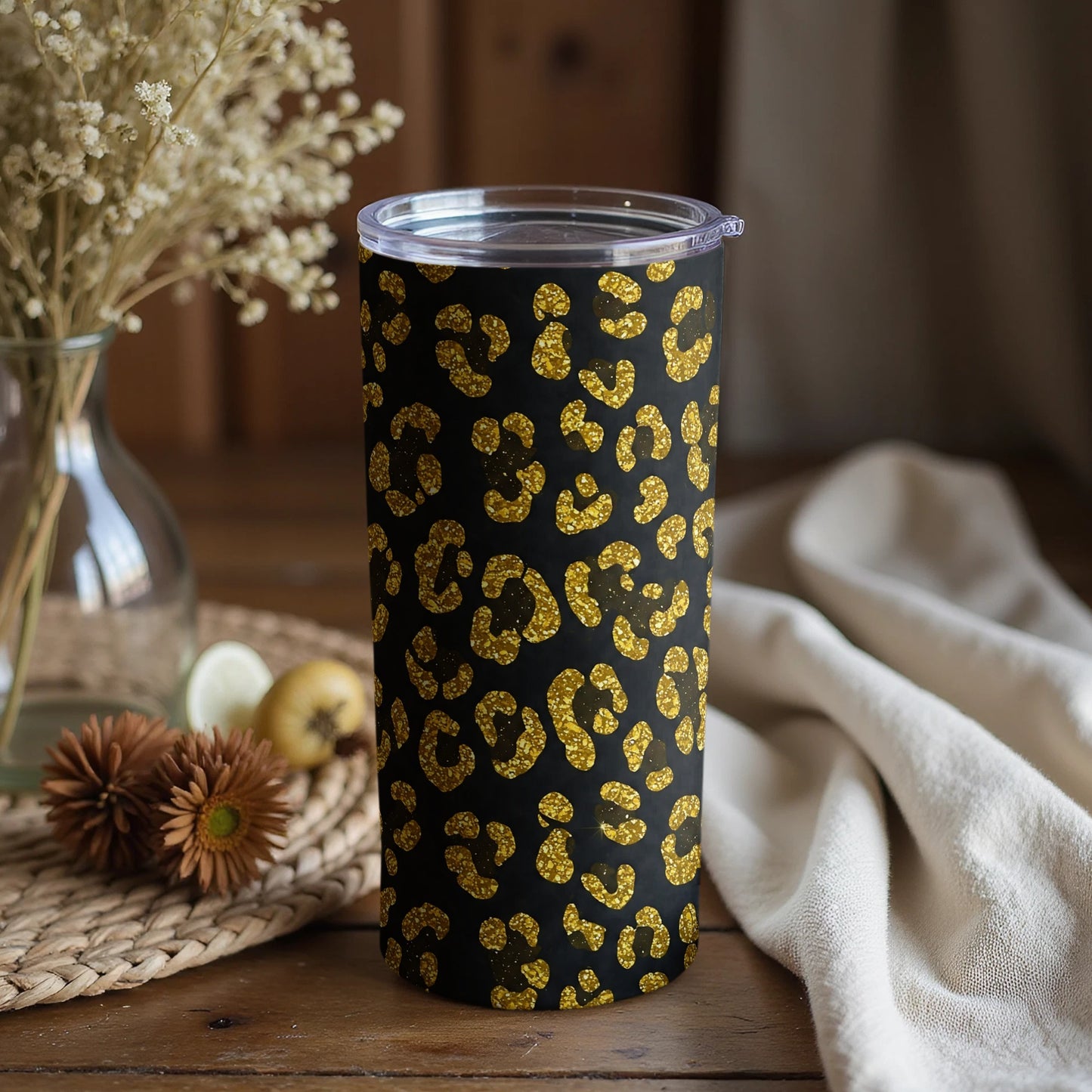 Glittering Leopard Print Pattern Travel Tumbler