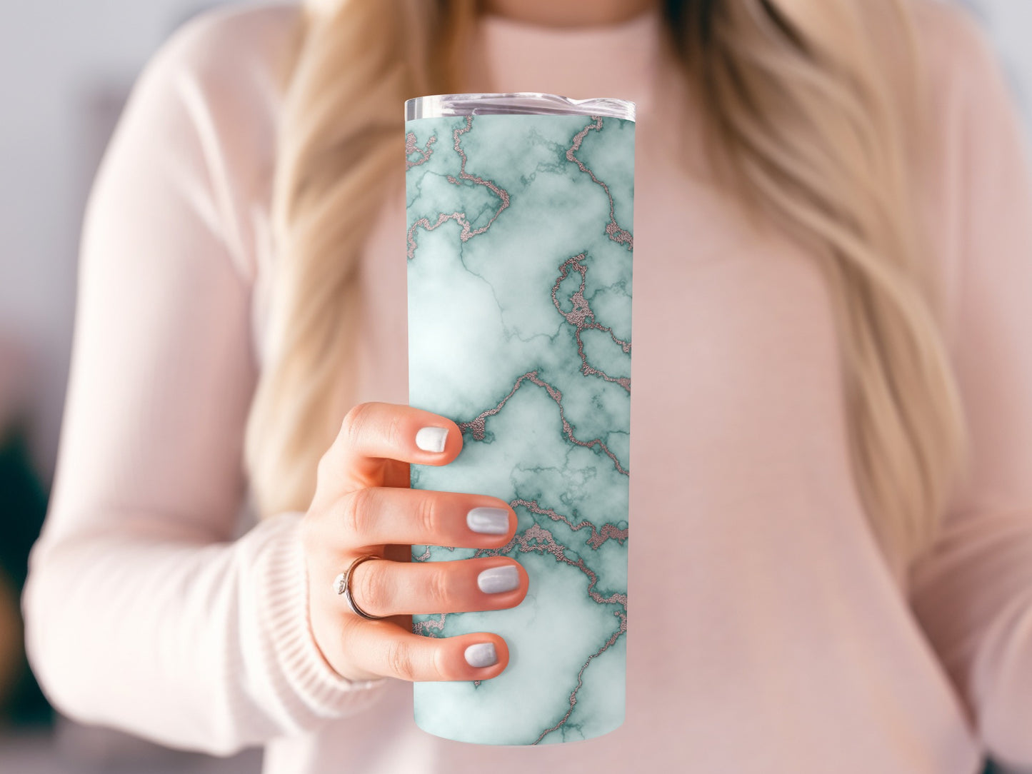 Teal and Rose Gold Marble Texture Design Pattern Tumblers