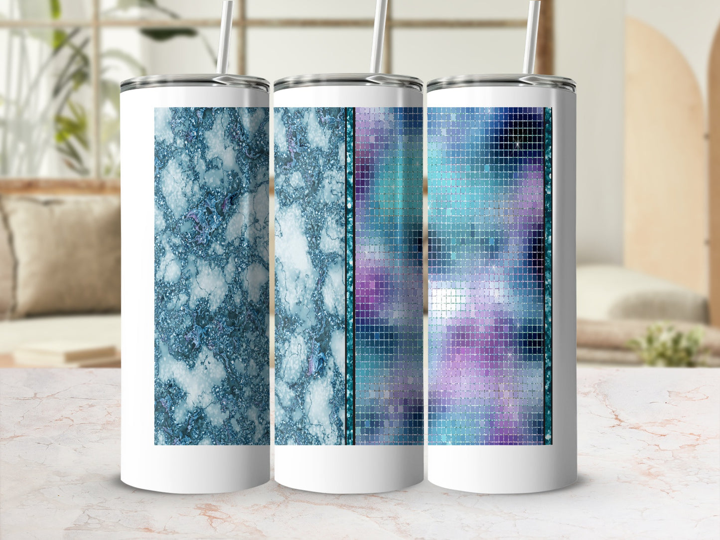 Vibrant blue purple marble pixel shimmer design product type