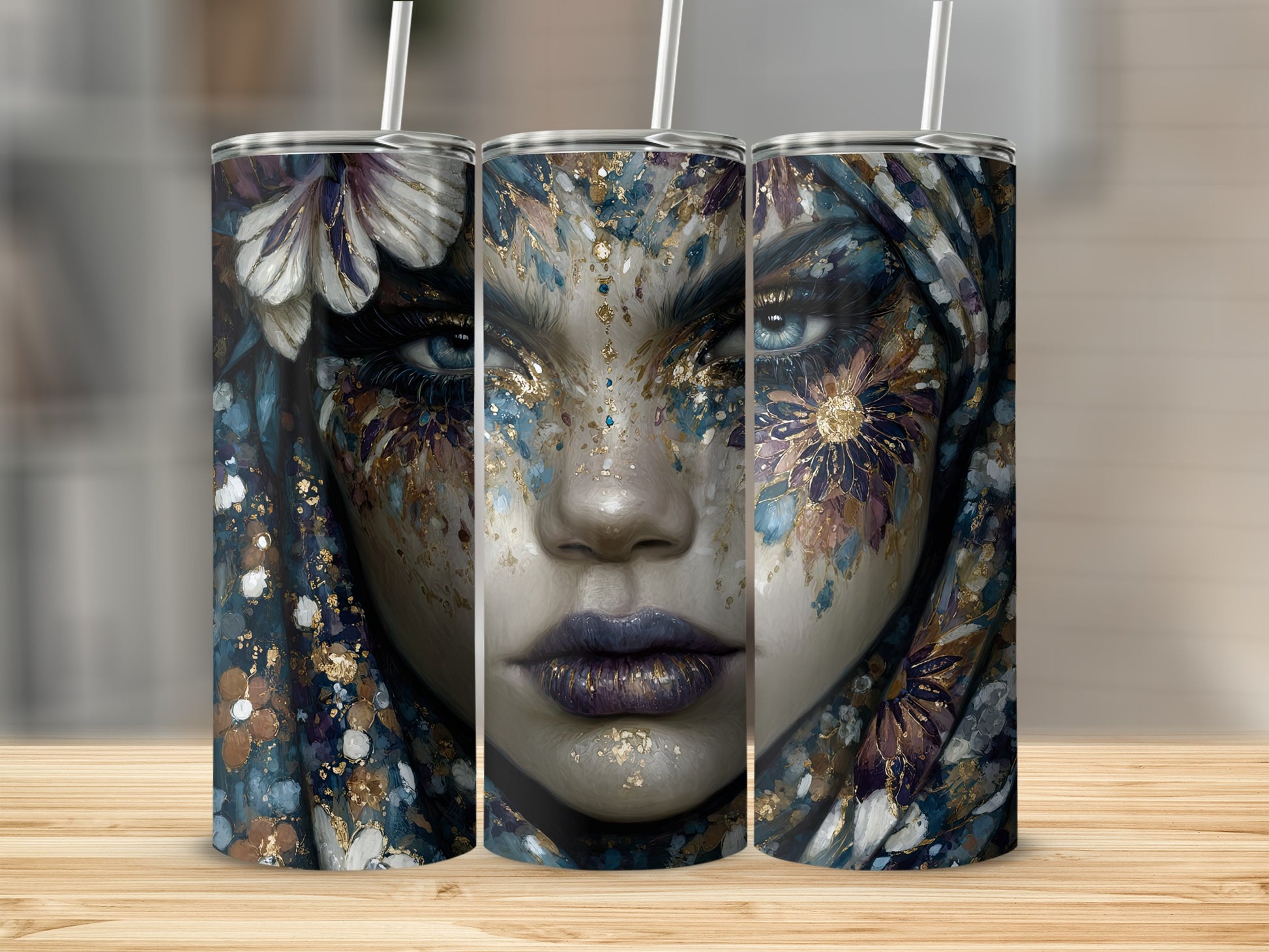 Intricate Floral and Face Design Insulated Tumbler