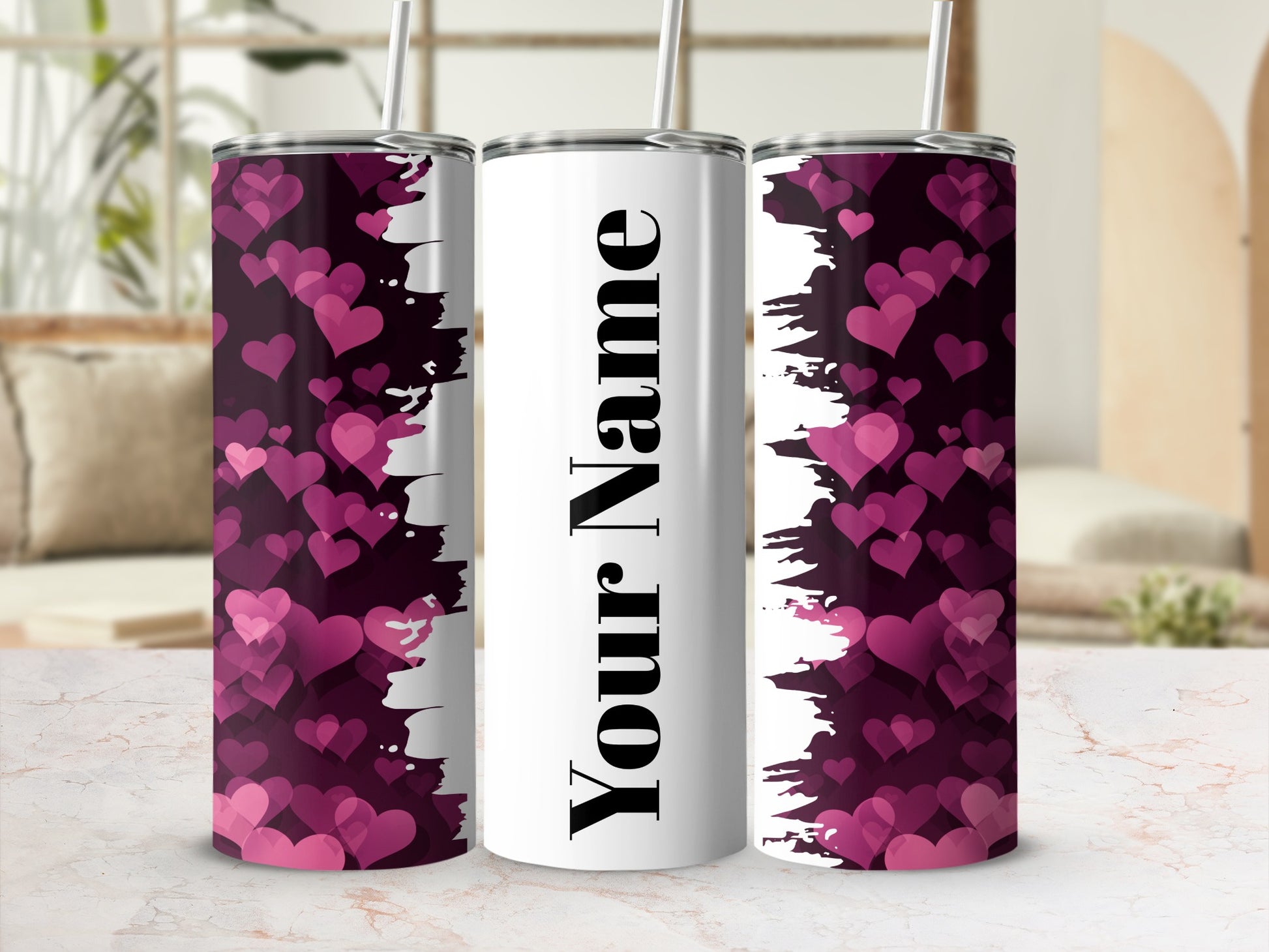 Customizable Heart Design Tumbler with Your Name Print