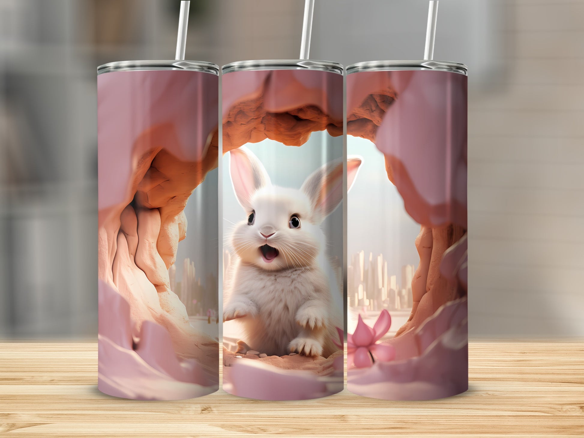 Adorable Bunny Cave Printed Design Tumbler Cup