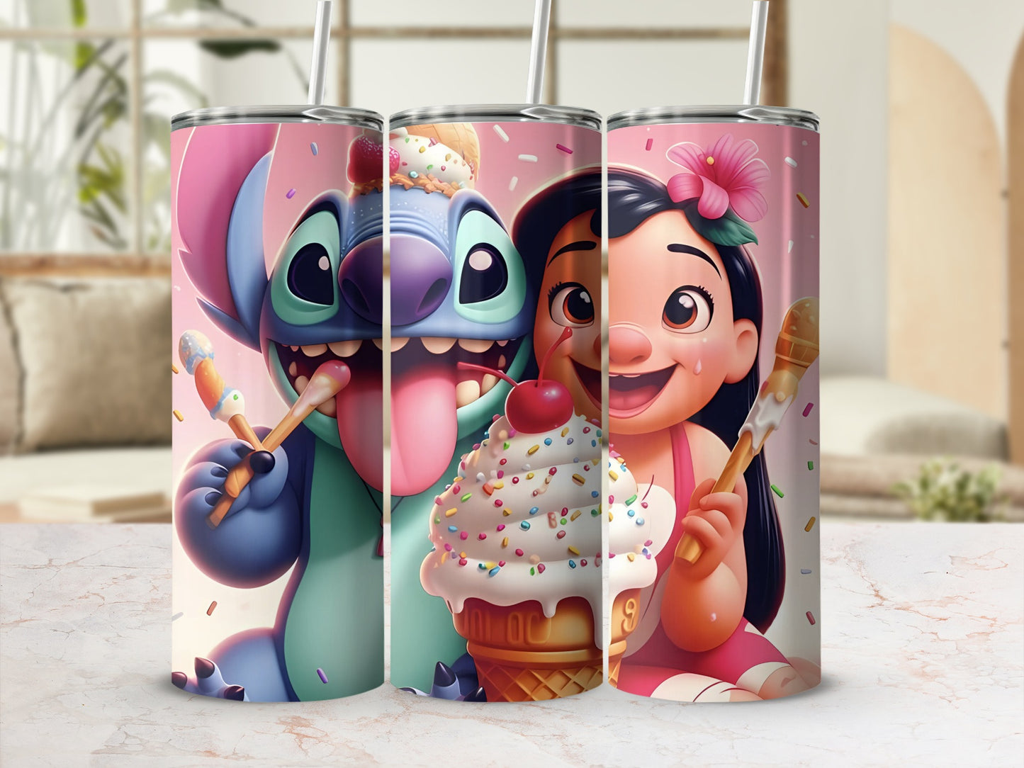 Fun Cartoon Character Ice Cream Design Tumbler Set