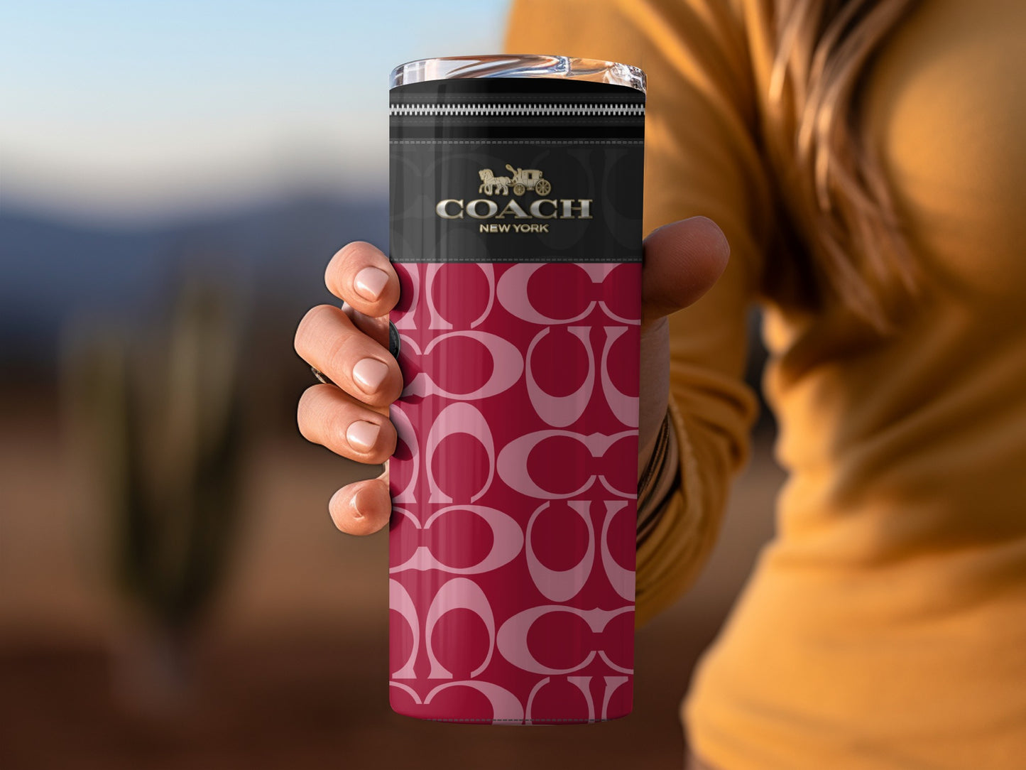 Sleek Pink Coach New York Branded Travel Mug