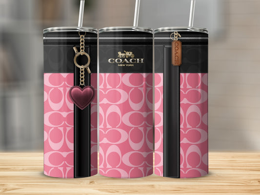 Pink and Black Tumbler with Heart Charm for Stylish Drink