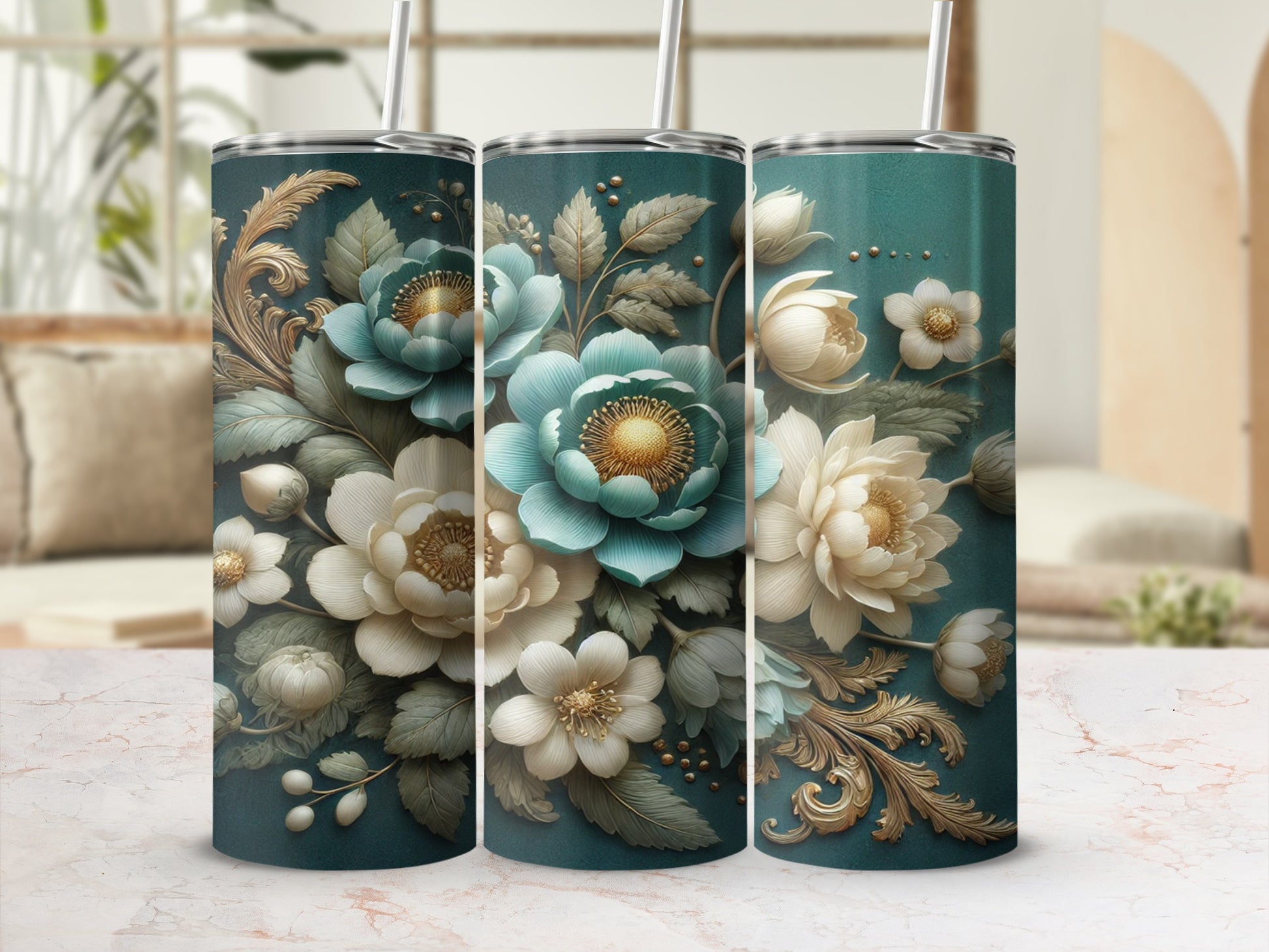 Vintage Floral Pastel Tall Travel Tumblers Collection