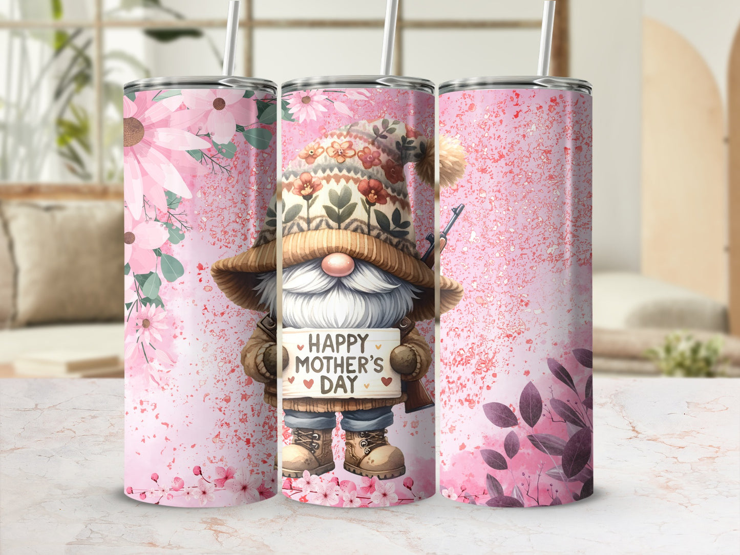 Floral and Gnome Happy Mother's Day Tumbler