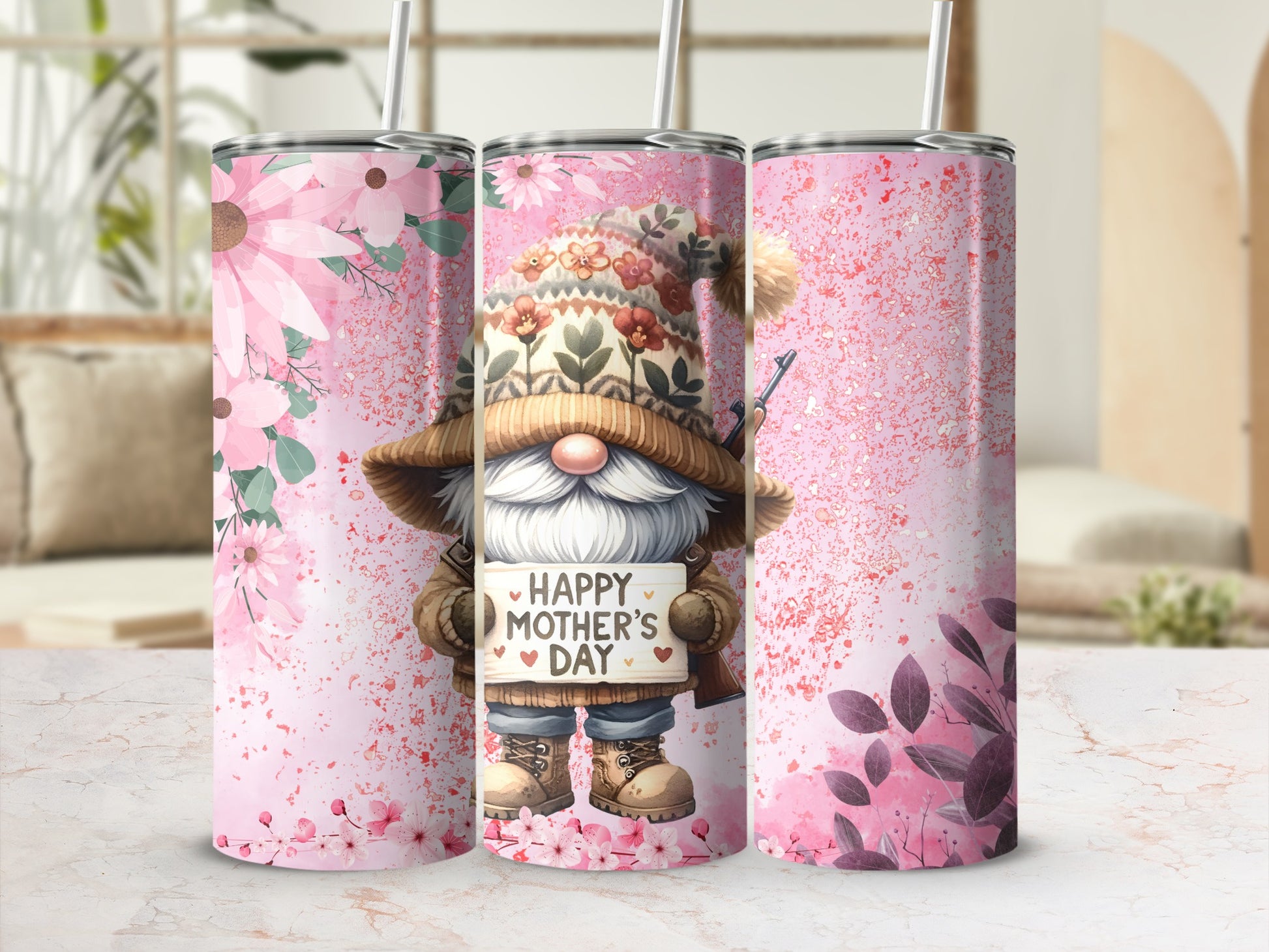 Floral and Gnome Happy Mother's Day Tumbler