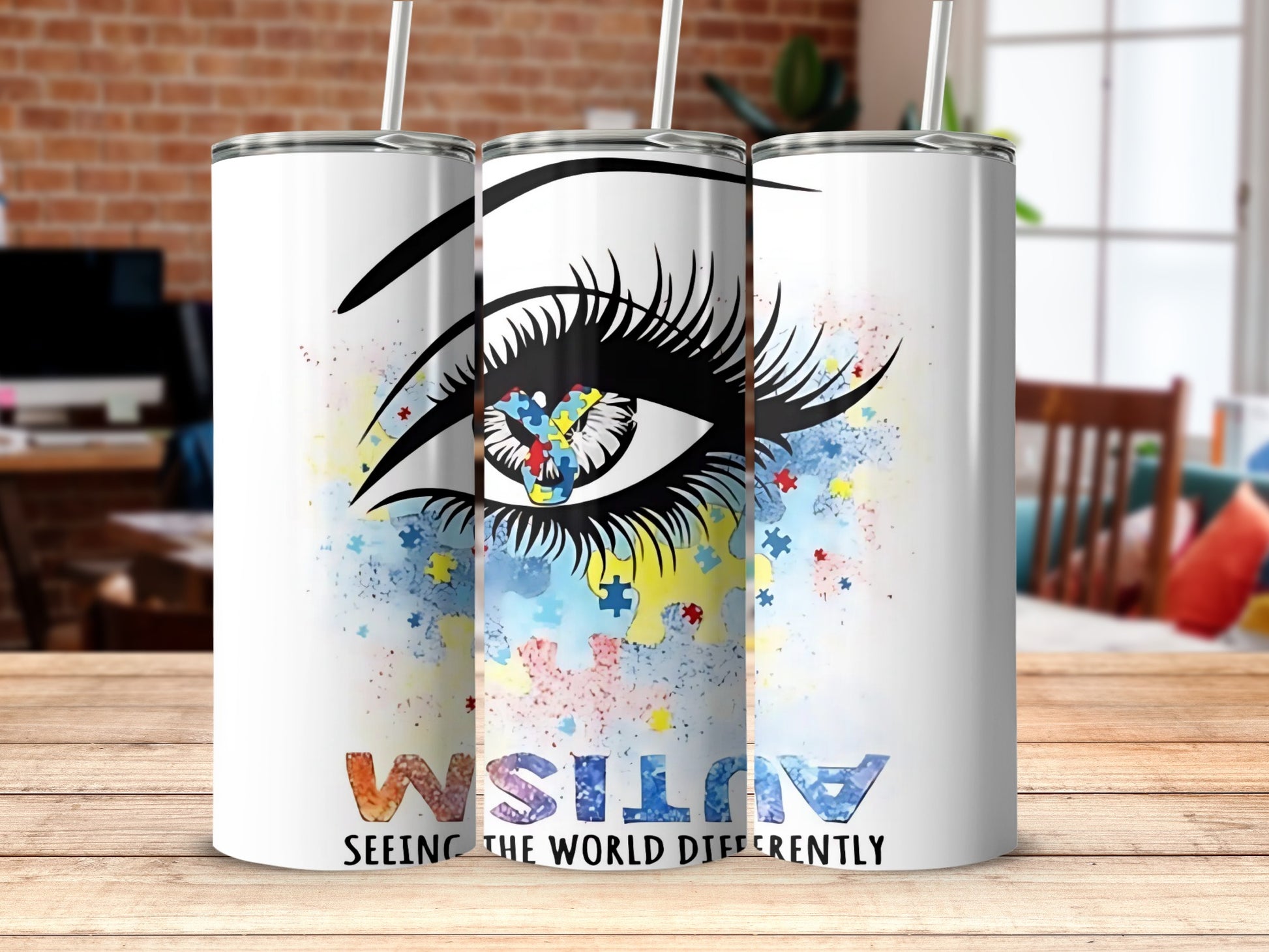 Colorful Eye Design Autism Awareness Tumbler