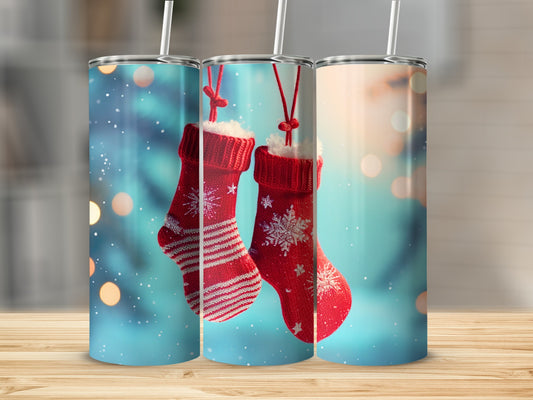 Festive Holiday Red Christmas Stockings Tumbler