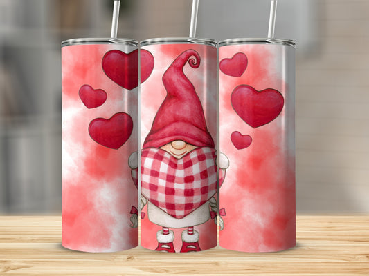 Valentine's Day Gnome with Hearts Tumbler