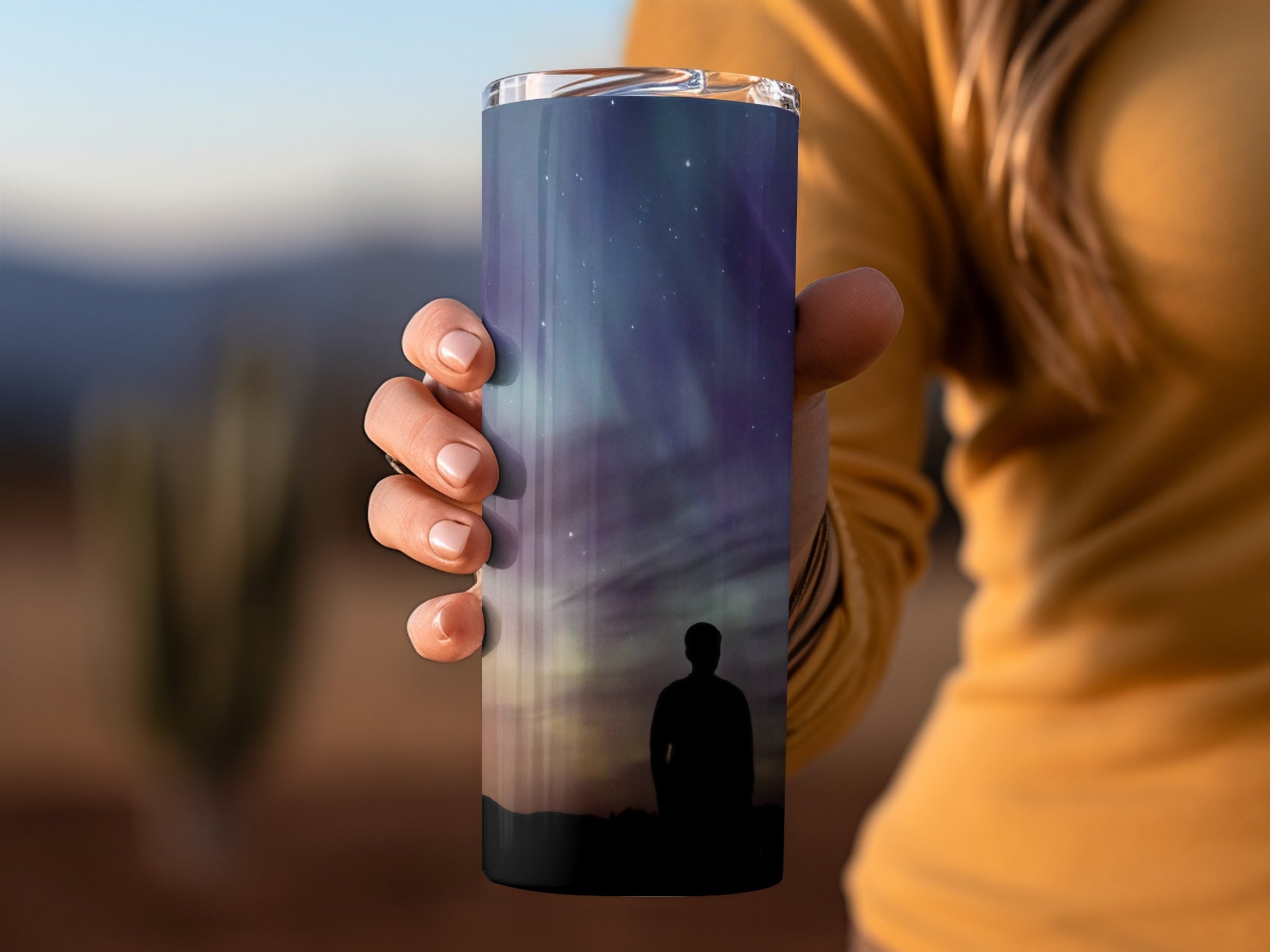 Northern Lights Silhouette Design Tumbler Cup