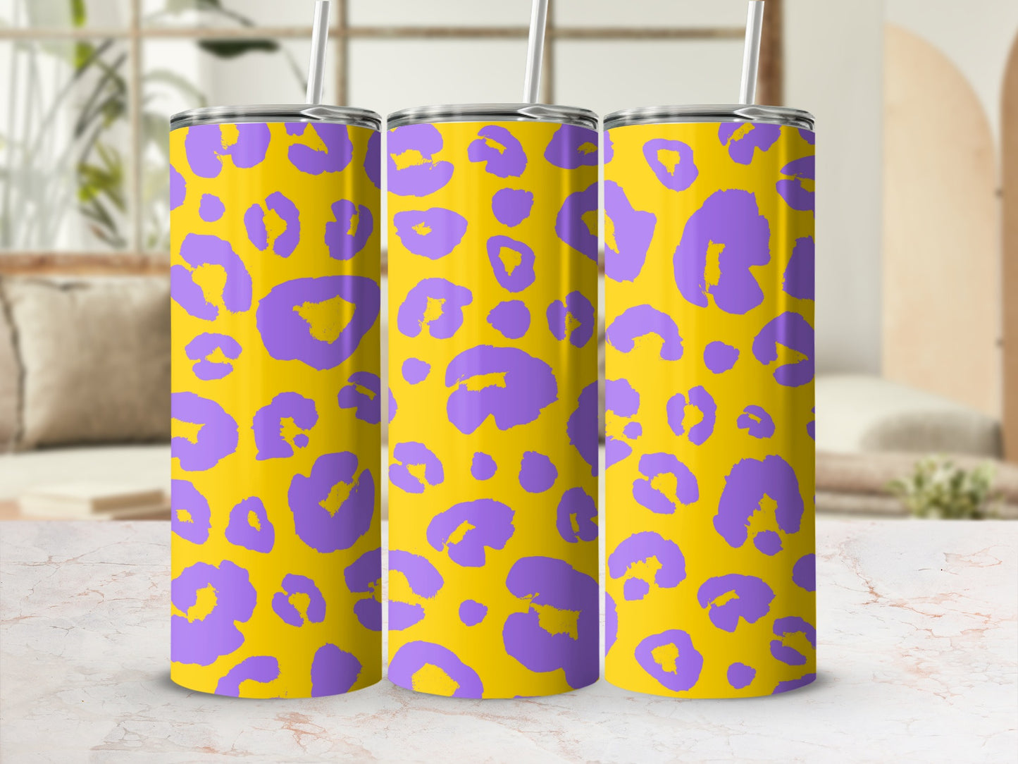 Vibrant Yellow and Purple Leopard Print Tumbler