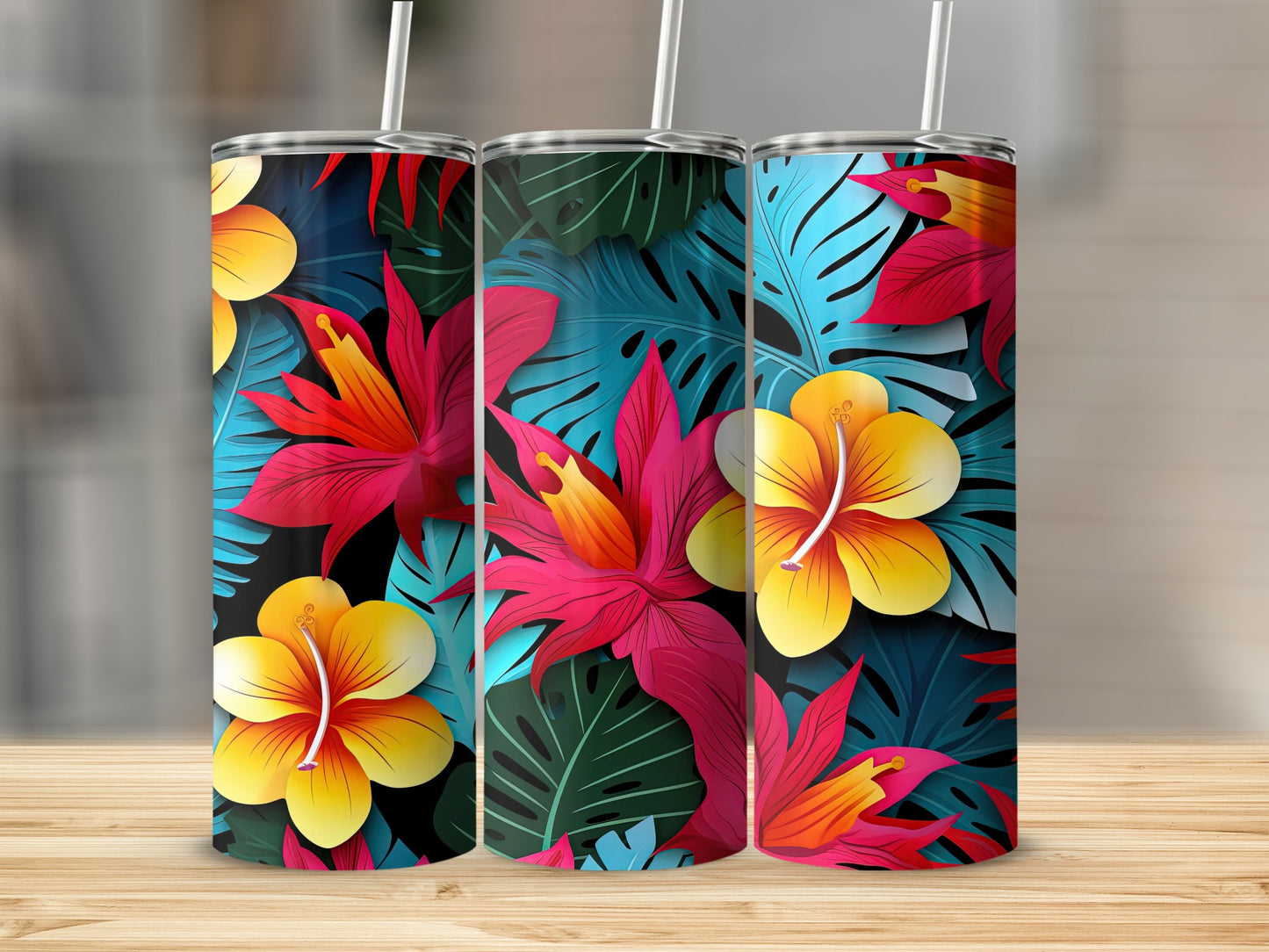 Vibrant Floral Design Insulated Tumbler Cup