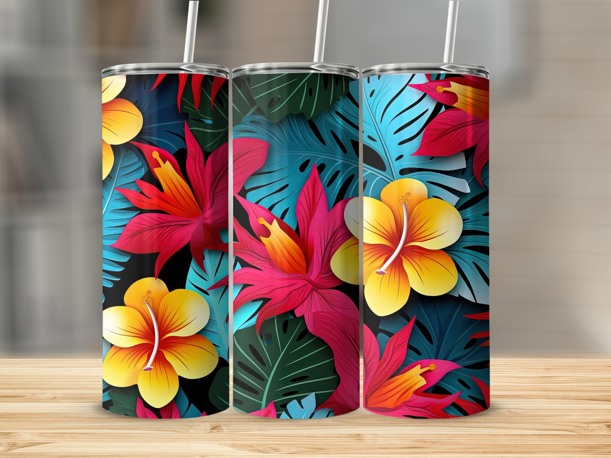 Vibrant Floral Design Insulated Tumbler Cup