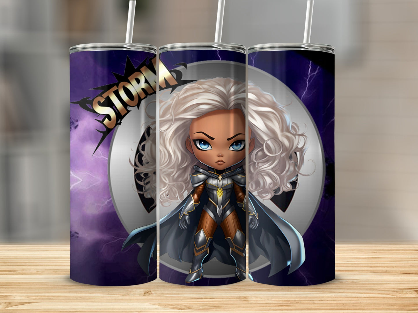 Storm Superhero Character Tumbler with Lid and Straw