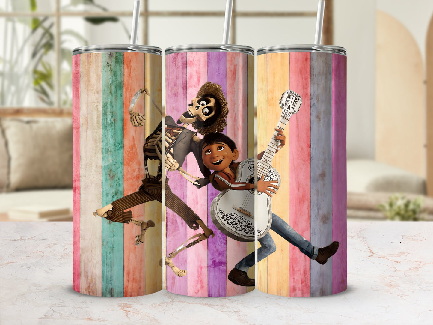 Colorful Striped Musical Characters Design Tumbler