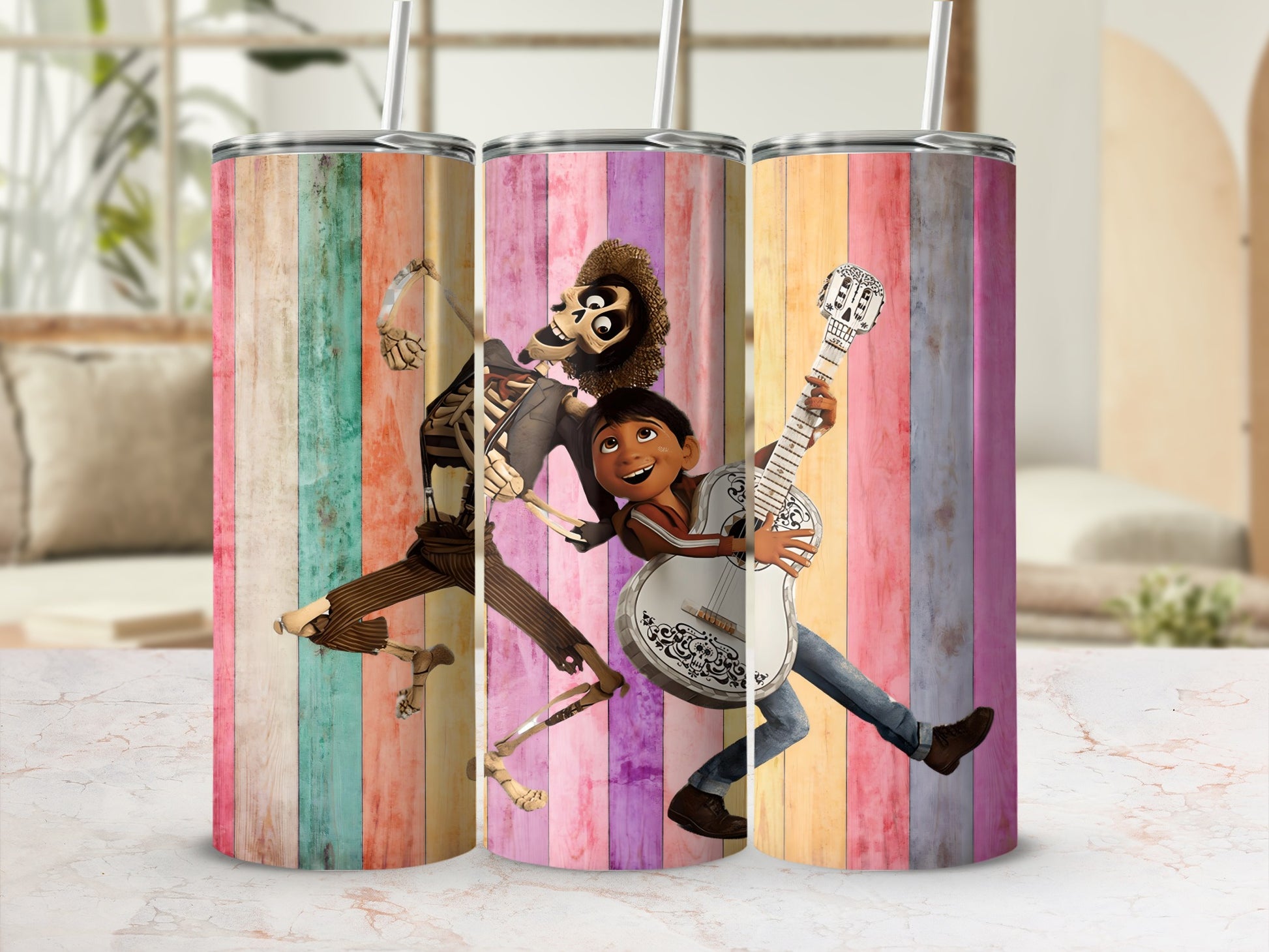 Colorful Striped Musical Characters Design Tumbler