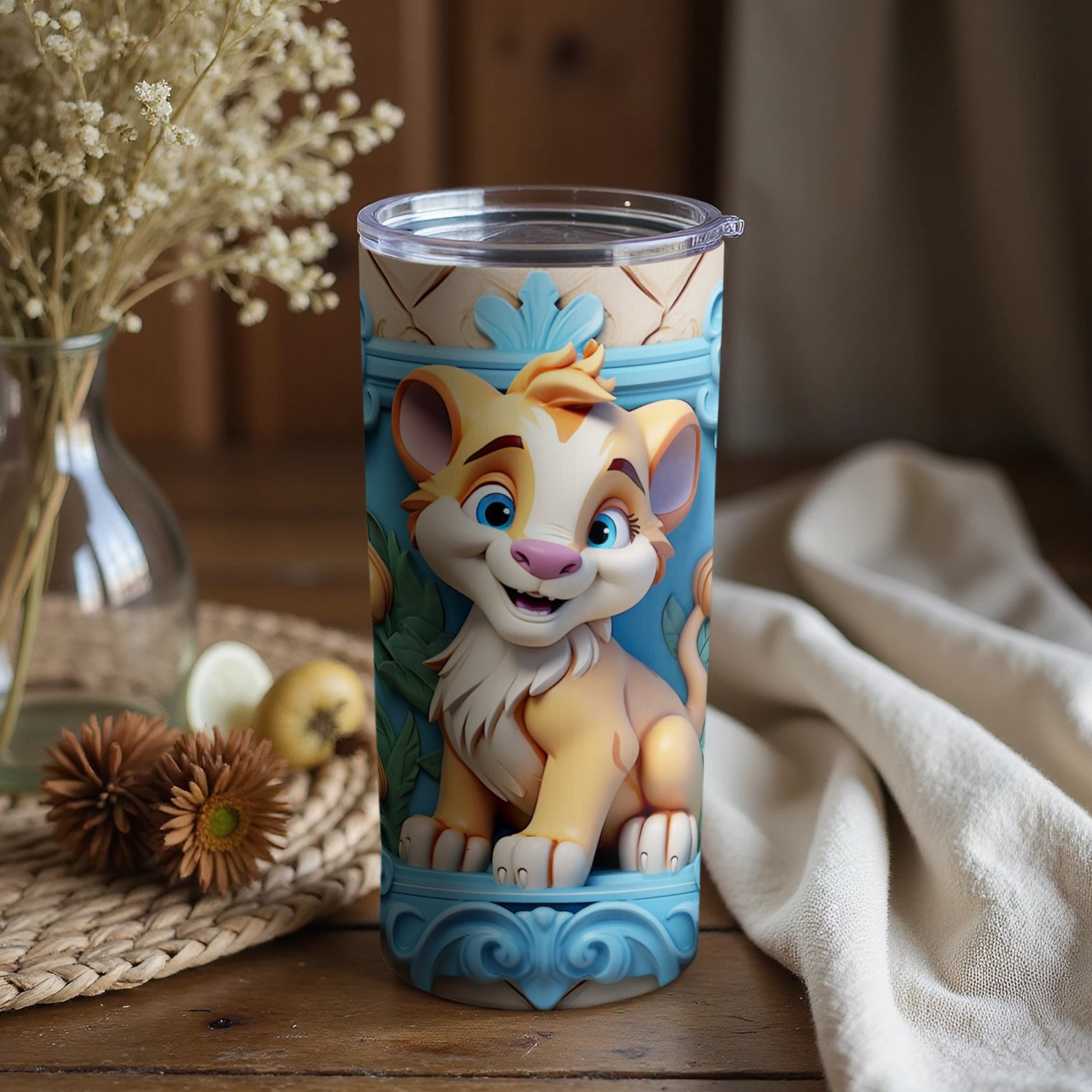 Adorable Cartoon Lion Print Tall Insulated Tumbler