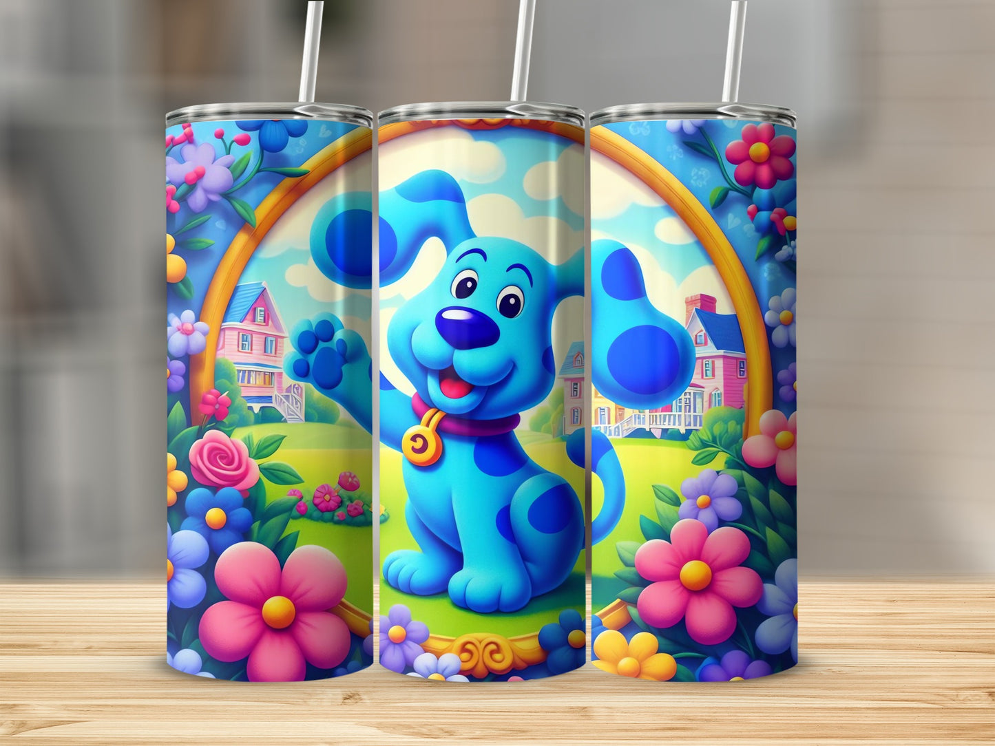 Colorful Cartoon Dog and Flowers Insulated Tumbler