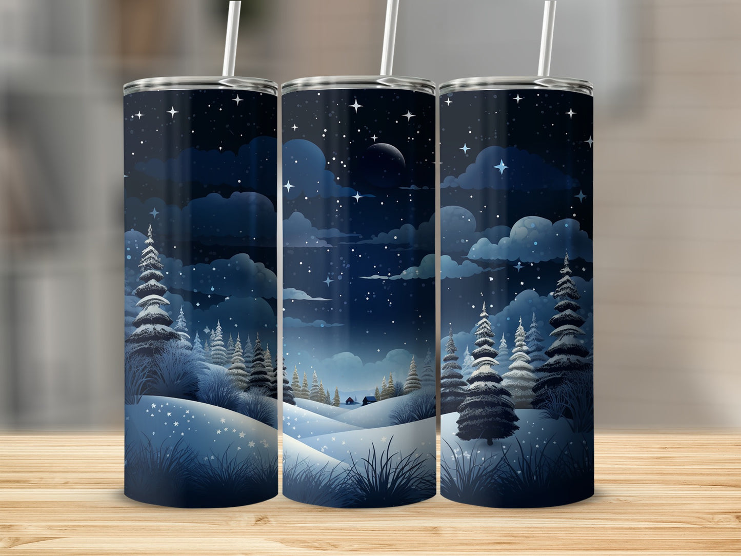 Winter Night Snowy Scenic Design Tumbler