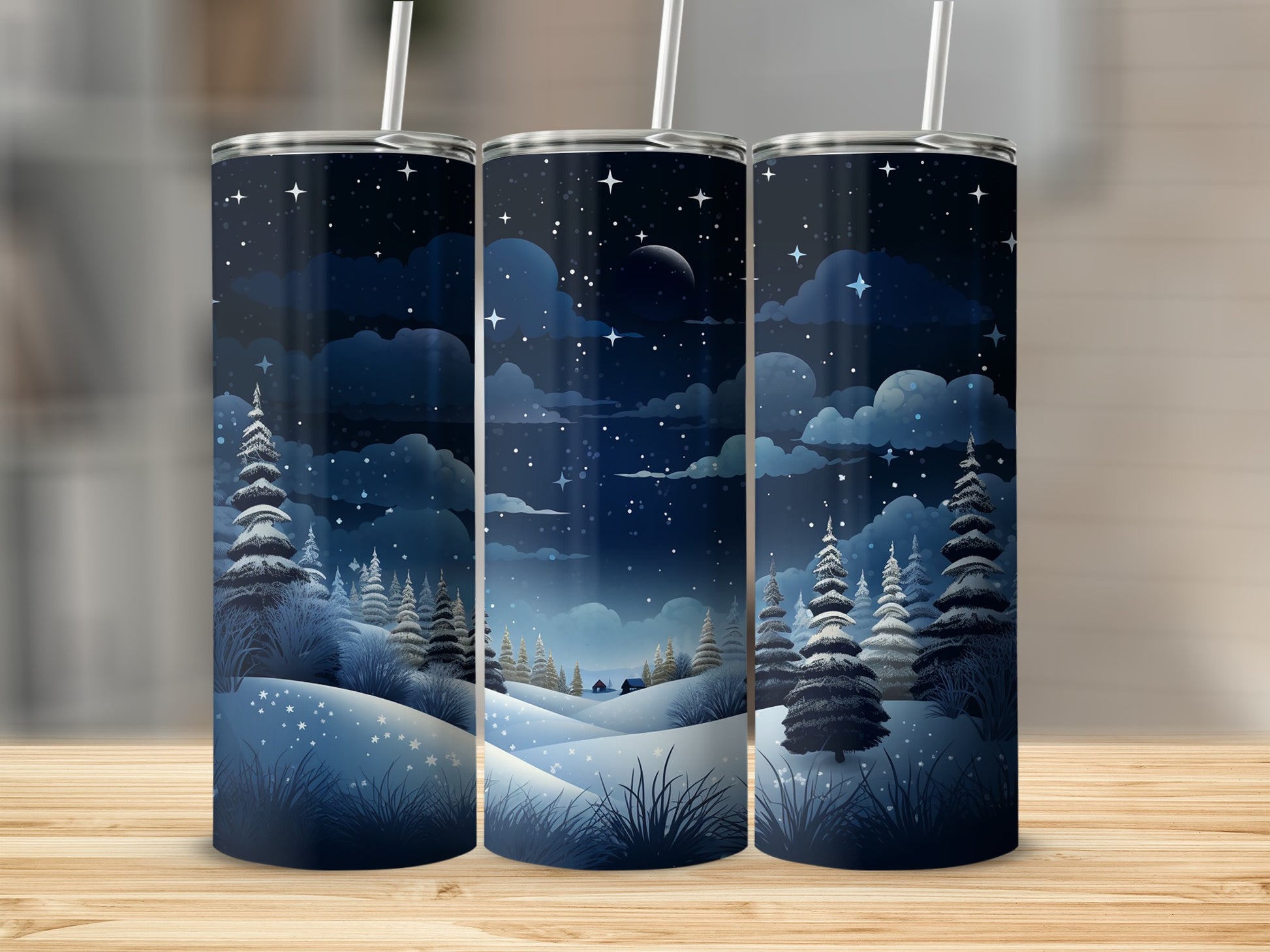 Winter Night Snowy Scenic Design Tumbler