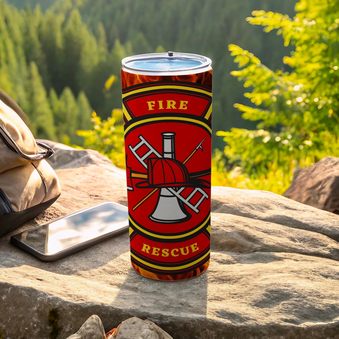 Fire Rescue Themed Travel Tumbler for Firefighters