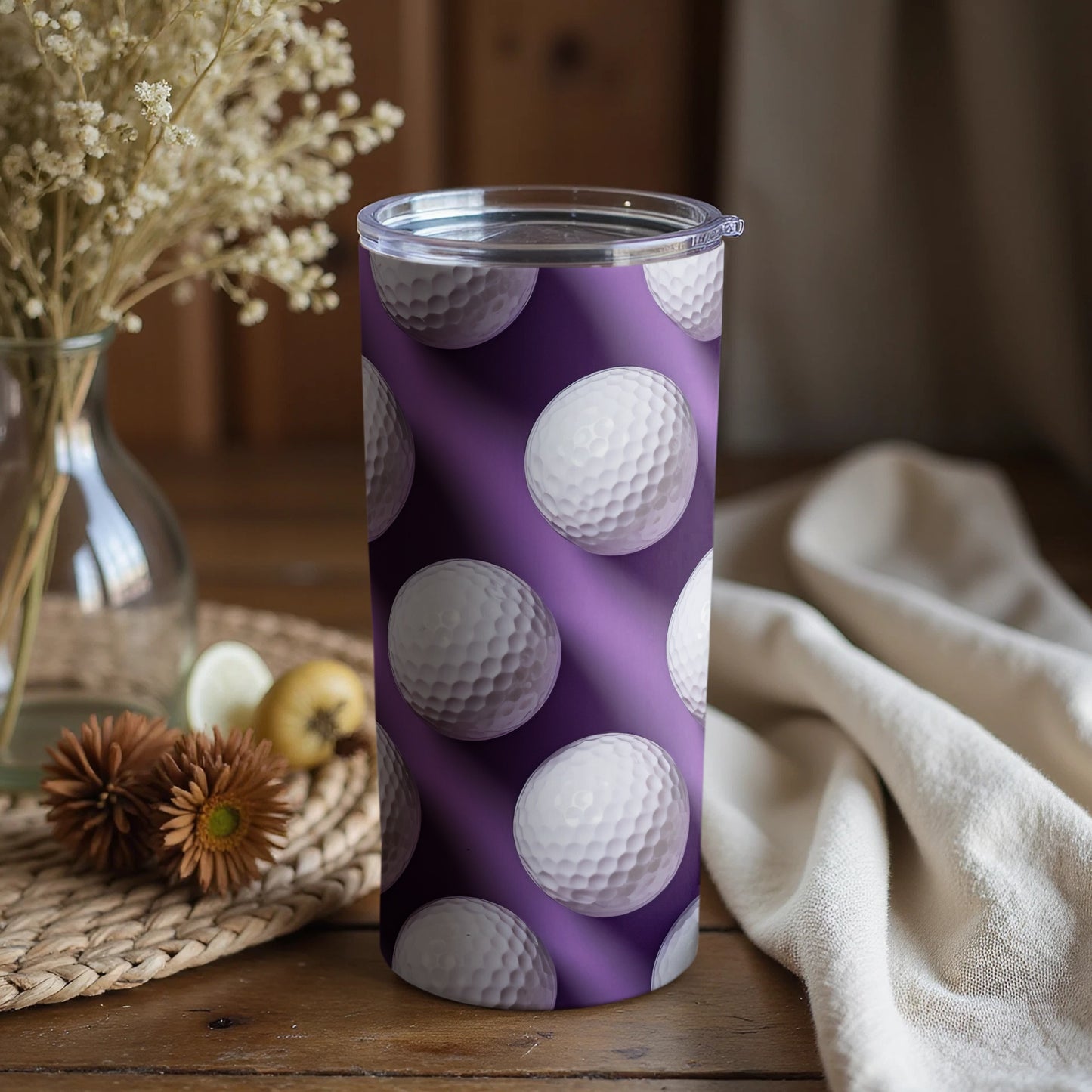 Purple Tumbler with Fun Golf Ball Design
