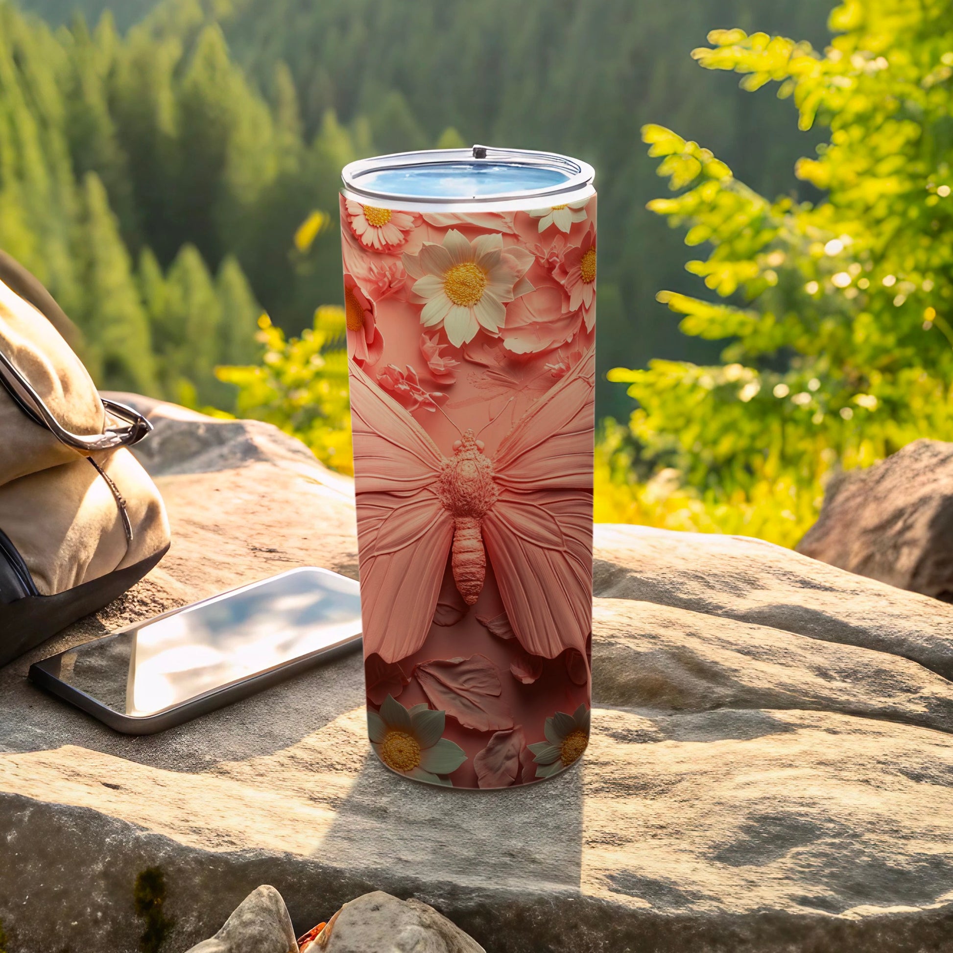 Embossed Pink Butterfly Floral Design Outdoor Tumbler product type