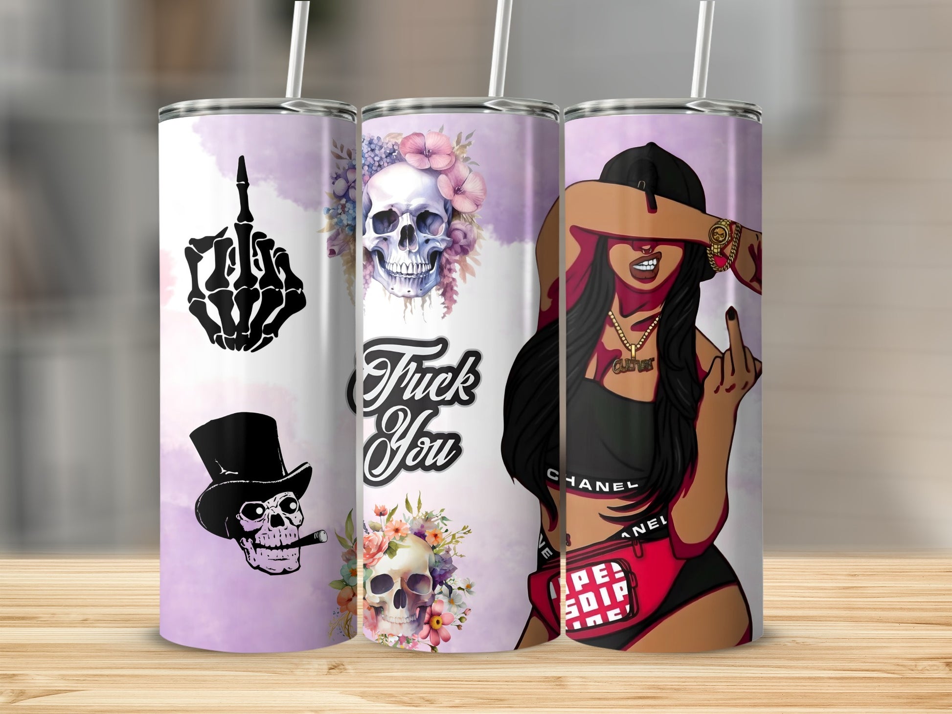 Skull and Attitude Art on Stylish Tumbler Set