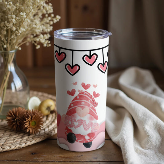 Valentine Gnome Hearts Pattern Tumbler