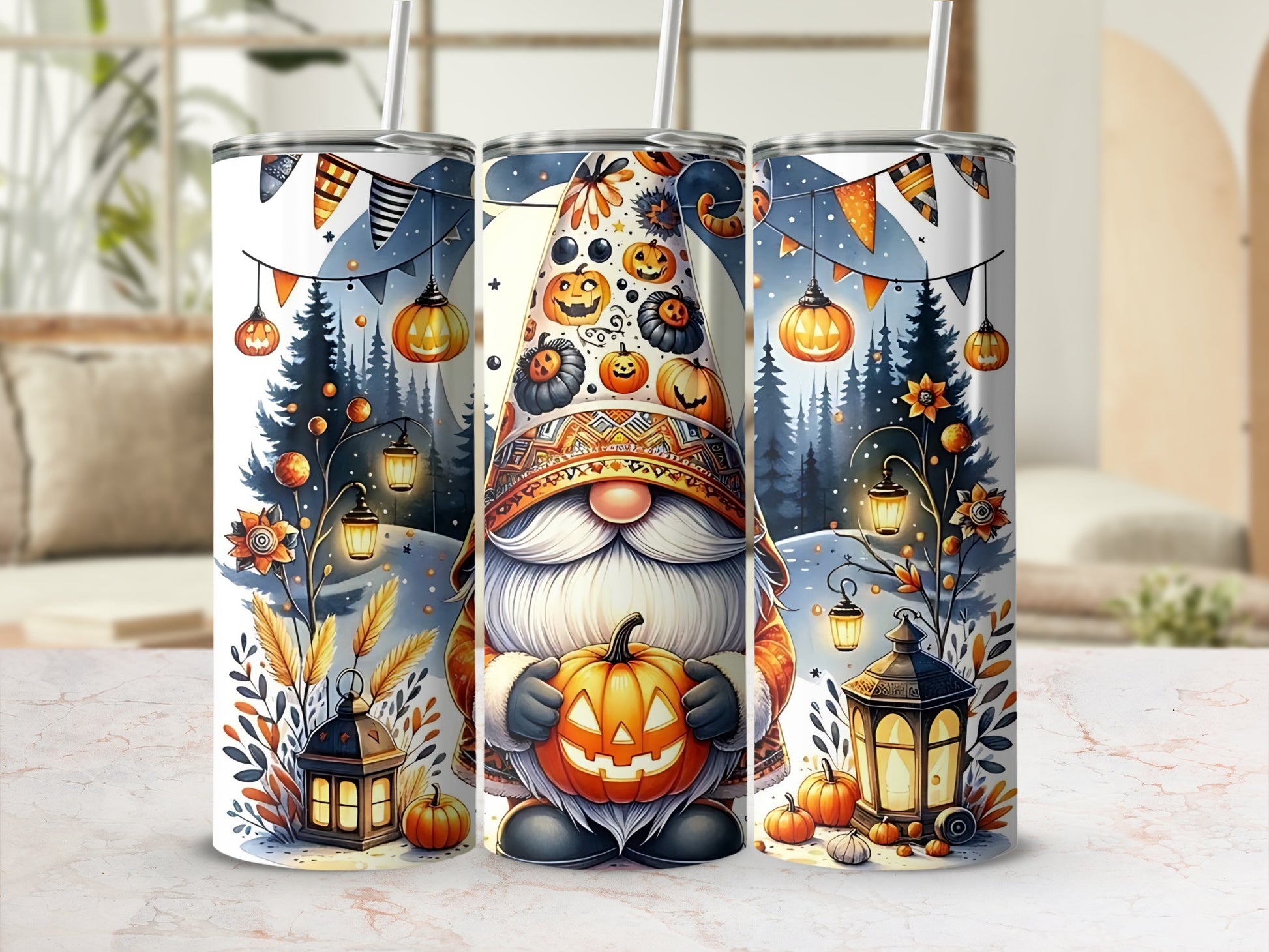 Cute Halloween Gnome and Lanterns Tumbler
