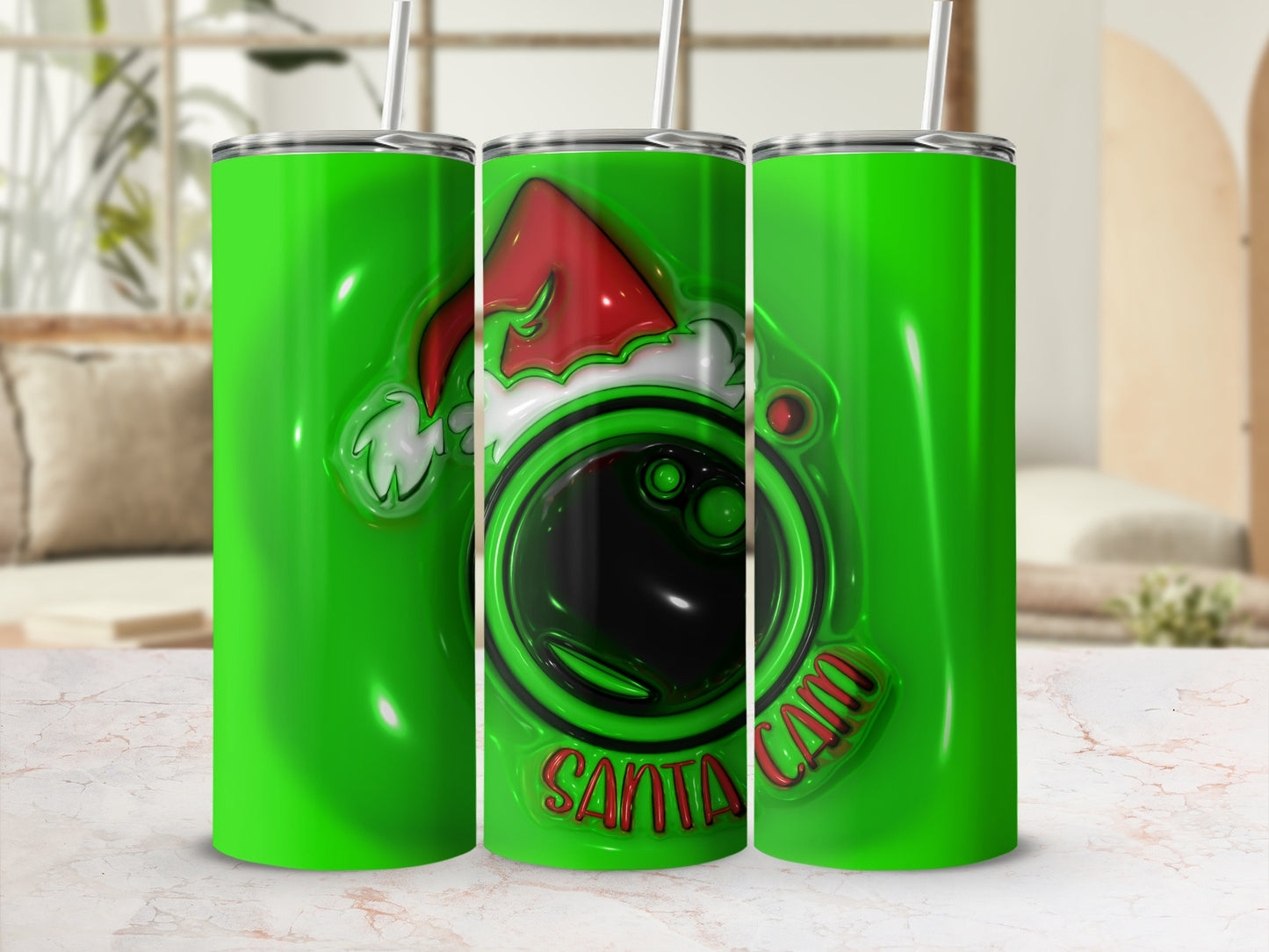 Green Santa Cam Christmas Tumbler Festive Holiday Drinkware