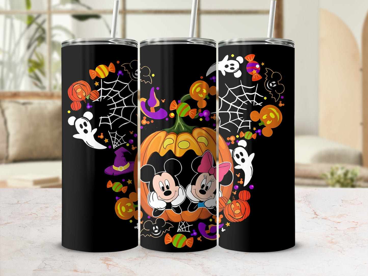 Halloween Cartoon Characters Pumpkin Tumbler Design