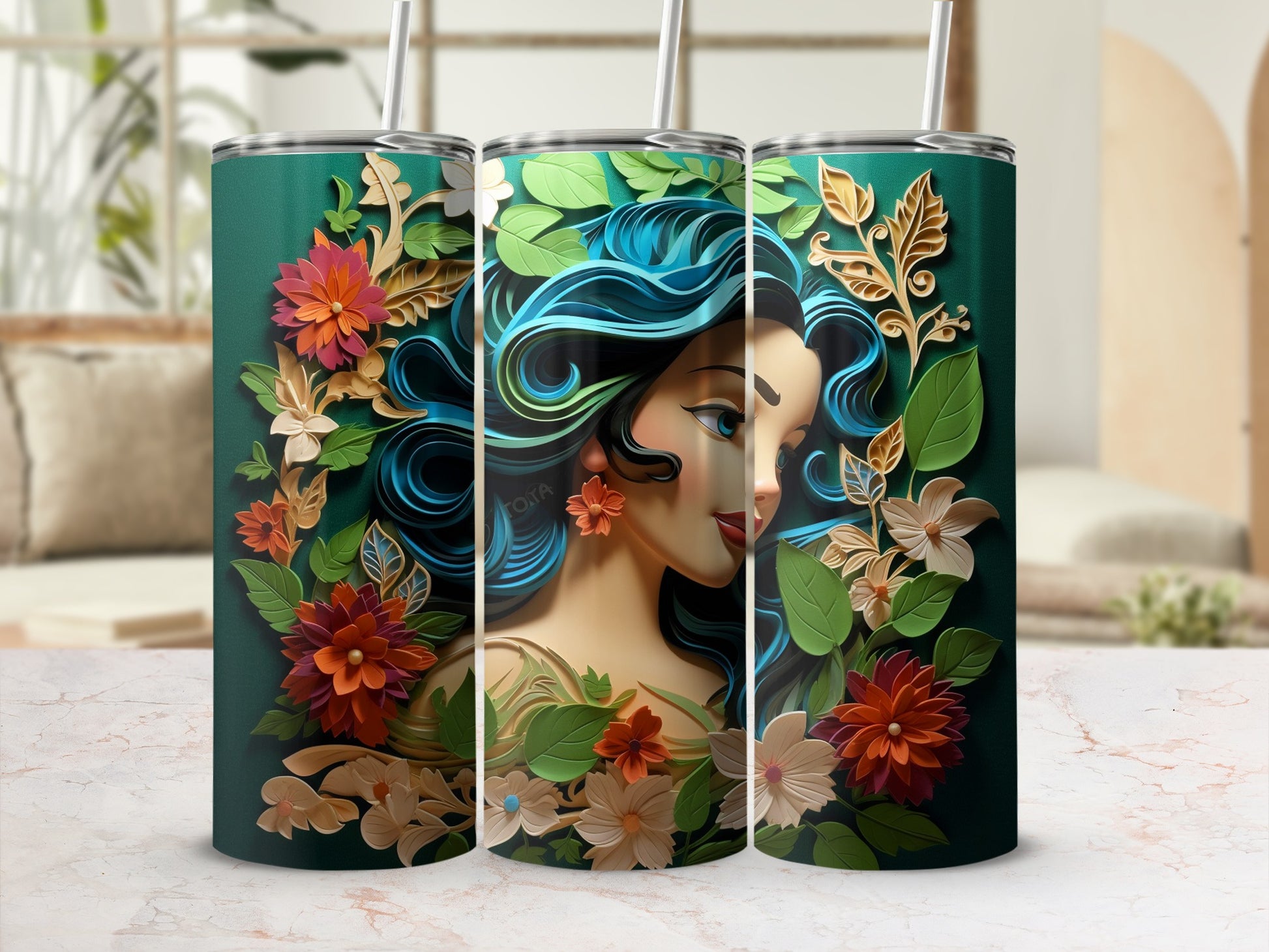 Artistic Floral Woman Design Vacuum Insulated Tumbler