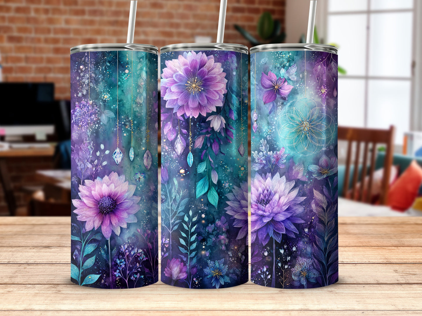 Vibrant Tumblers with Nature Inspired Floral Art