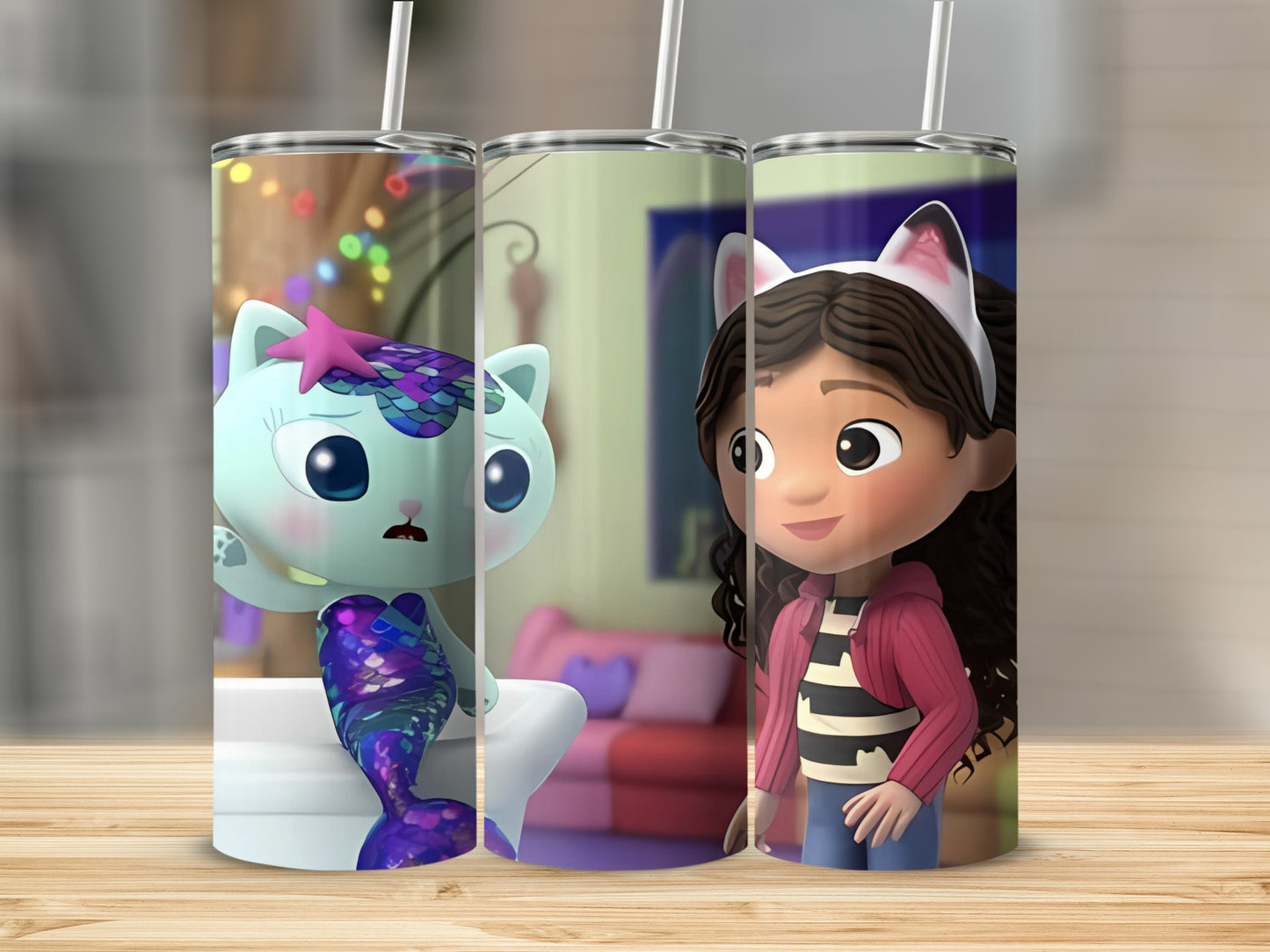 Animated Mermaid Cat and Girl Character Tumbler Cup