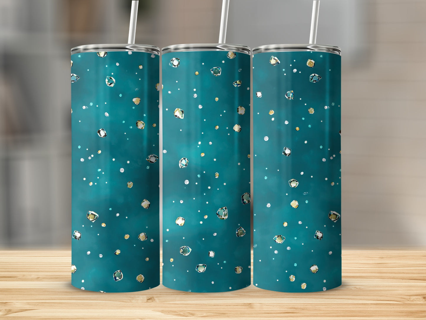 Sparkling Gems on Teal Surface Decorative Tumblers