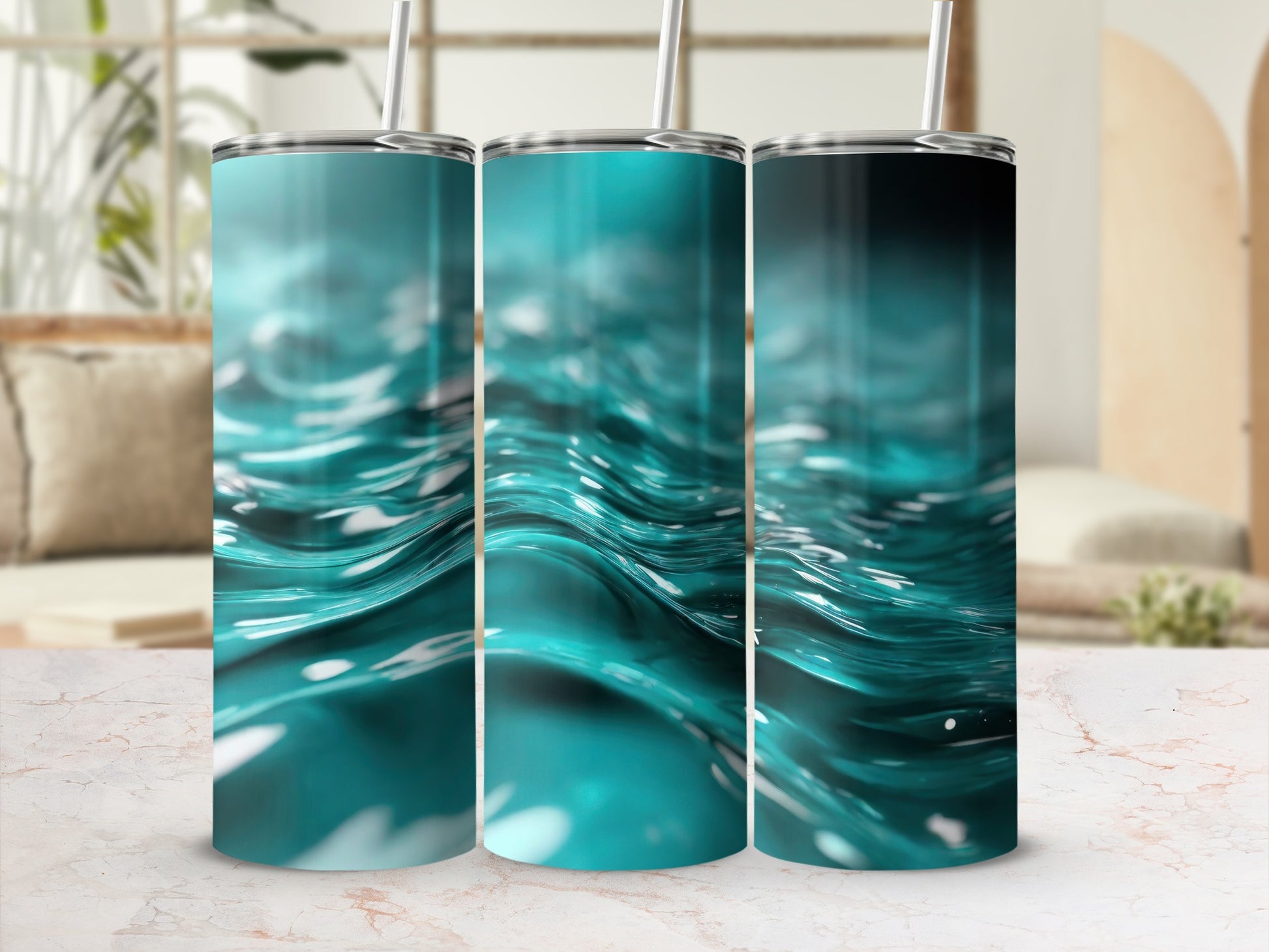 Deep Teal Liquid Waves Ocean Surface Effect Tumbler product type