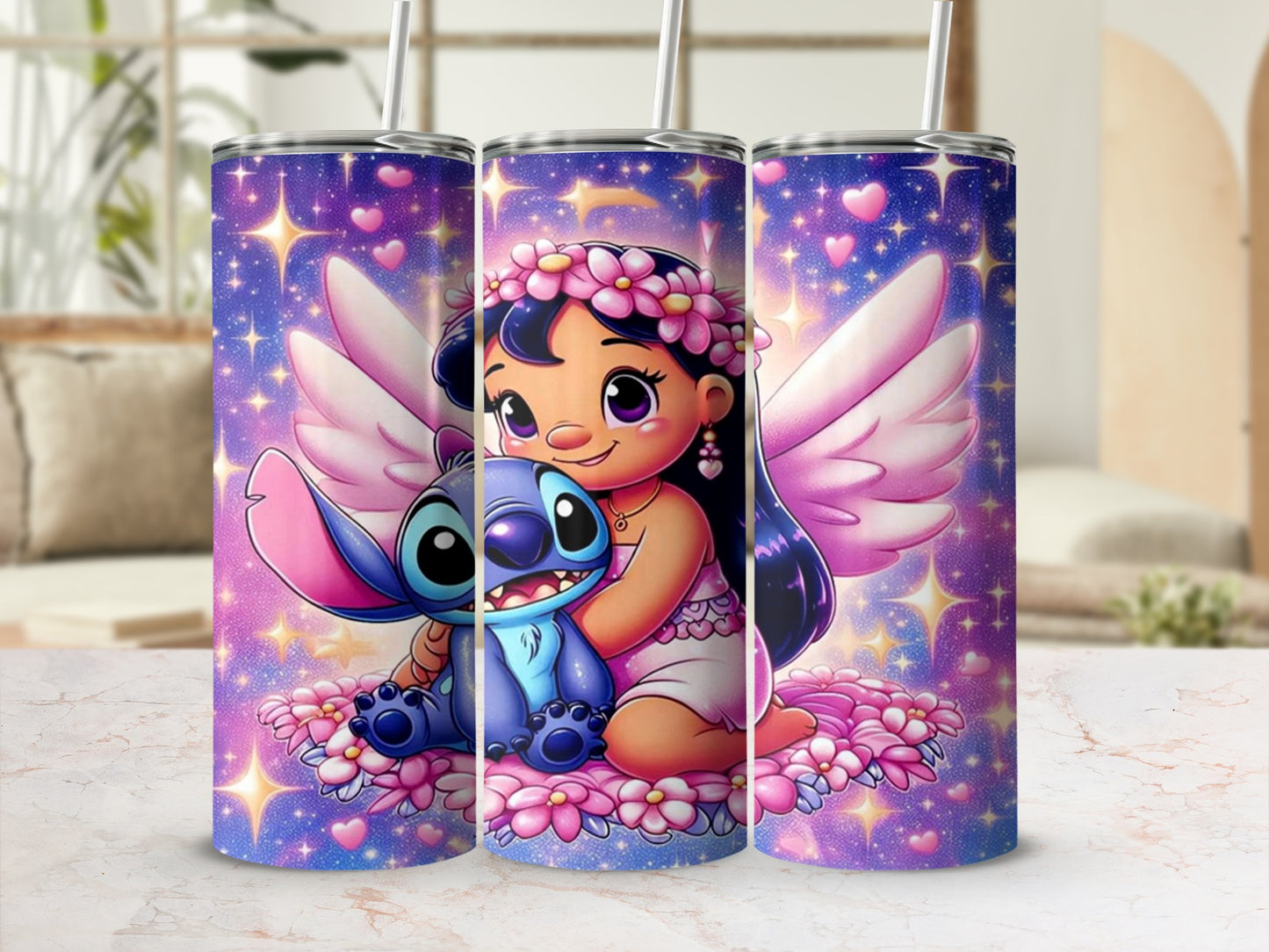 Adorable Angel Girl and Blue Alien Travel Tumbler