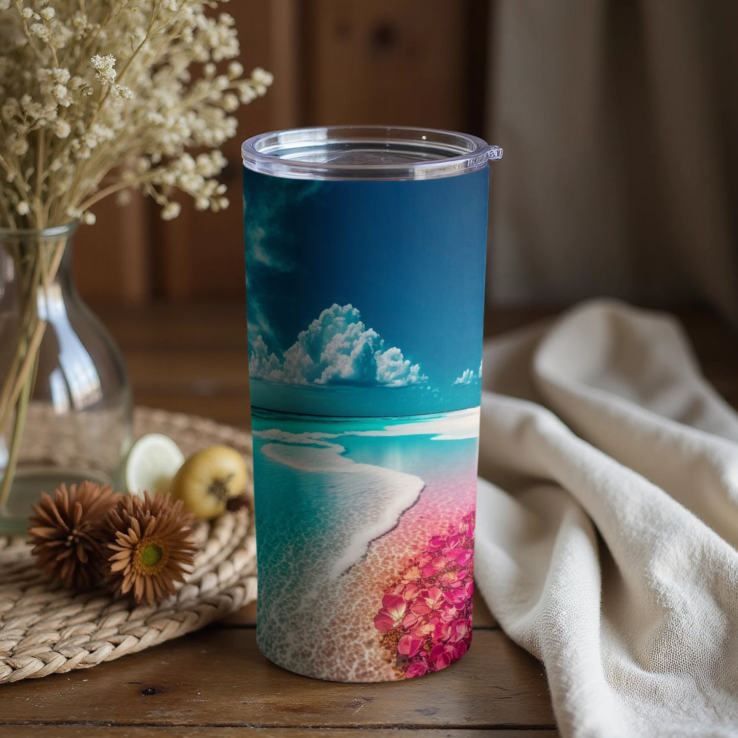 Beach Paradise and Clouds Printed Tumbler