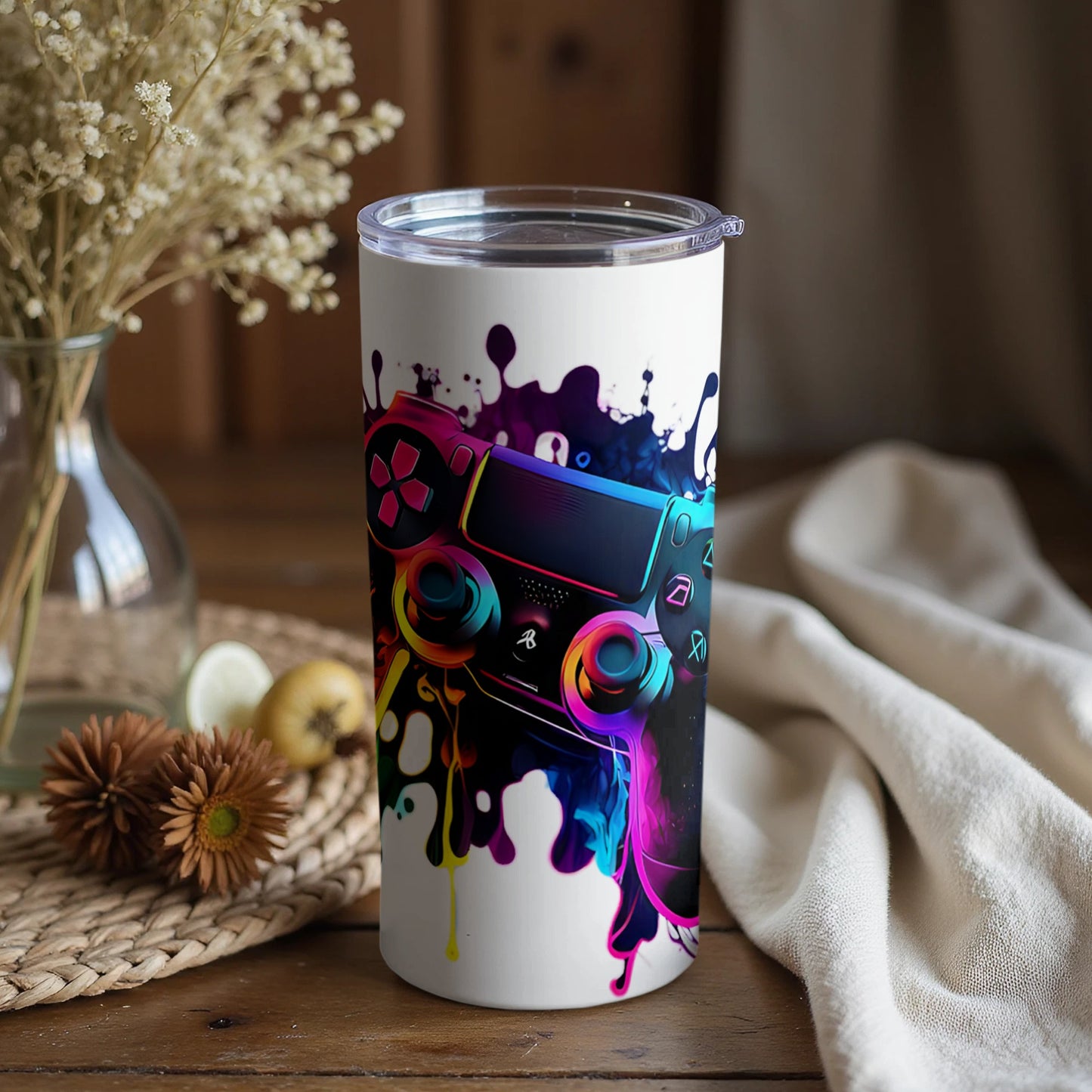 Vibrant Gaming Controller Art Tumbler for Gamers
