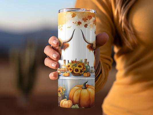 Autumn Harvest Pumpkins and Flowers Tumbler Product
