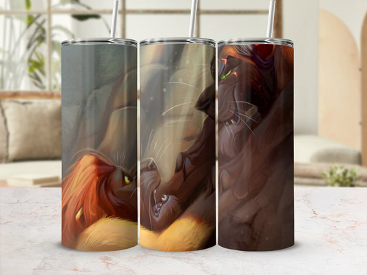 Simba and Mufasa from The Lion King on three tumblers.